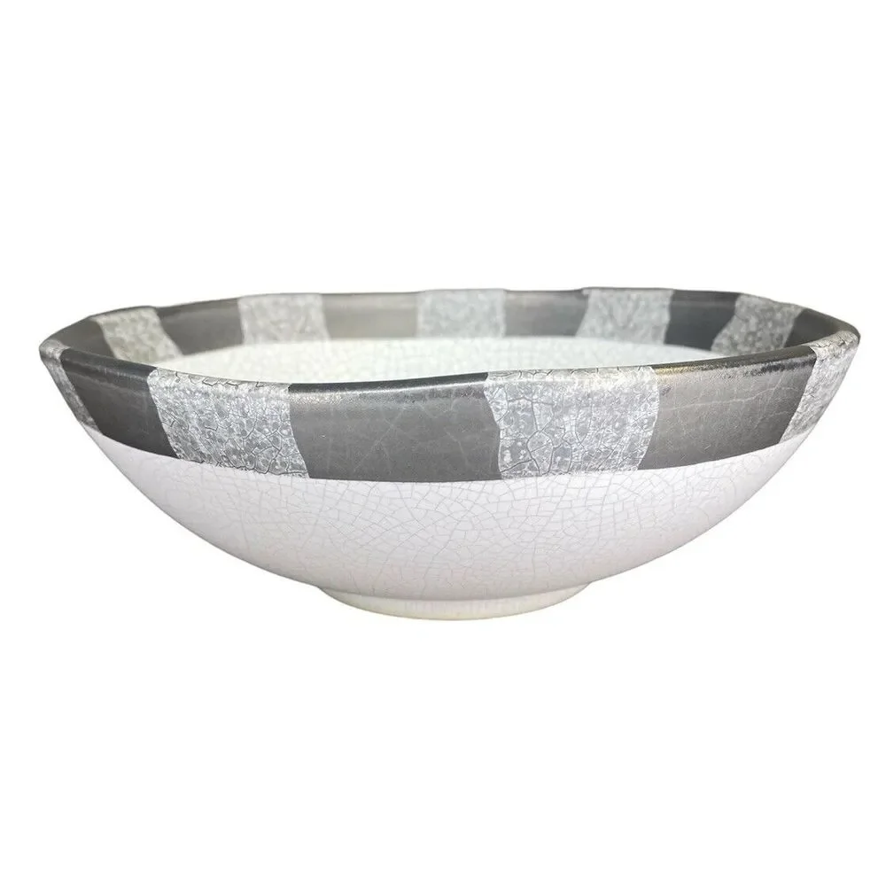 Michael Wainwright Art Pottery Ceramic Bowl Platinum‎ Crackle Ivory Gray